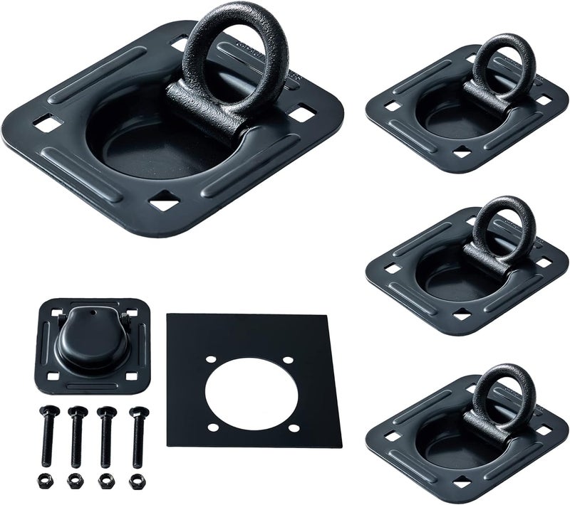 Lonffery 4 Pack Recessed D-Ring Tie Down Anchors (6,000 lb. Capacity), Heavy Duty Kit for Trailer or Deliveries, Black - Image 1